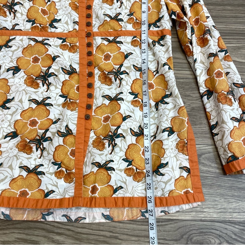 Liz & Co Vintage Cotton White & Orange Floral Button Front Peasant Blouse - Picture 10 of 10